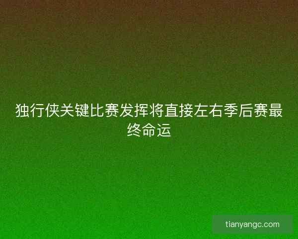 独行侠关键比赛发挥将直接左右季后赛最终命运