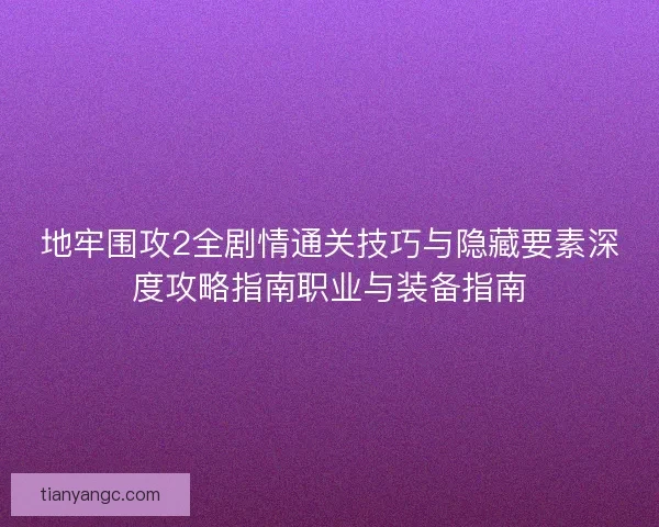 地牢围攻2全剧情通关技巧与隐藏要素深度攻略指南职业与装备指南